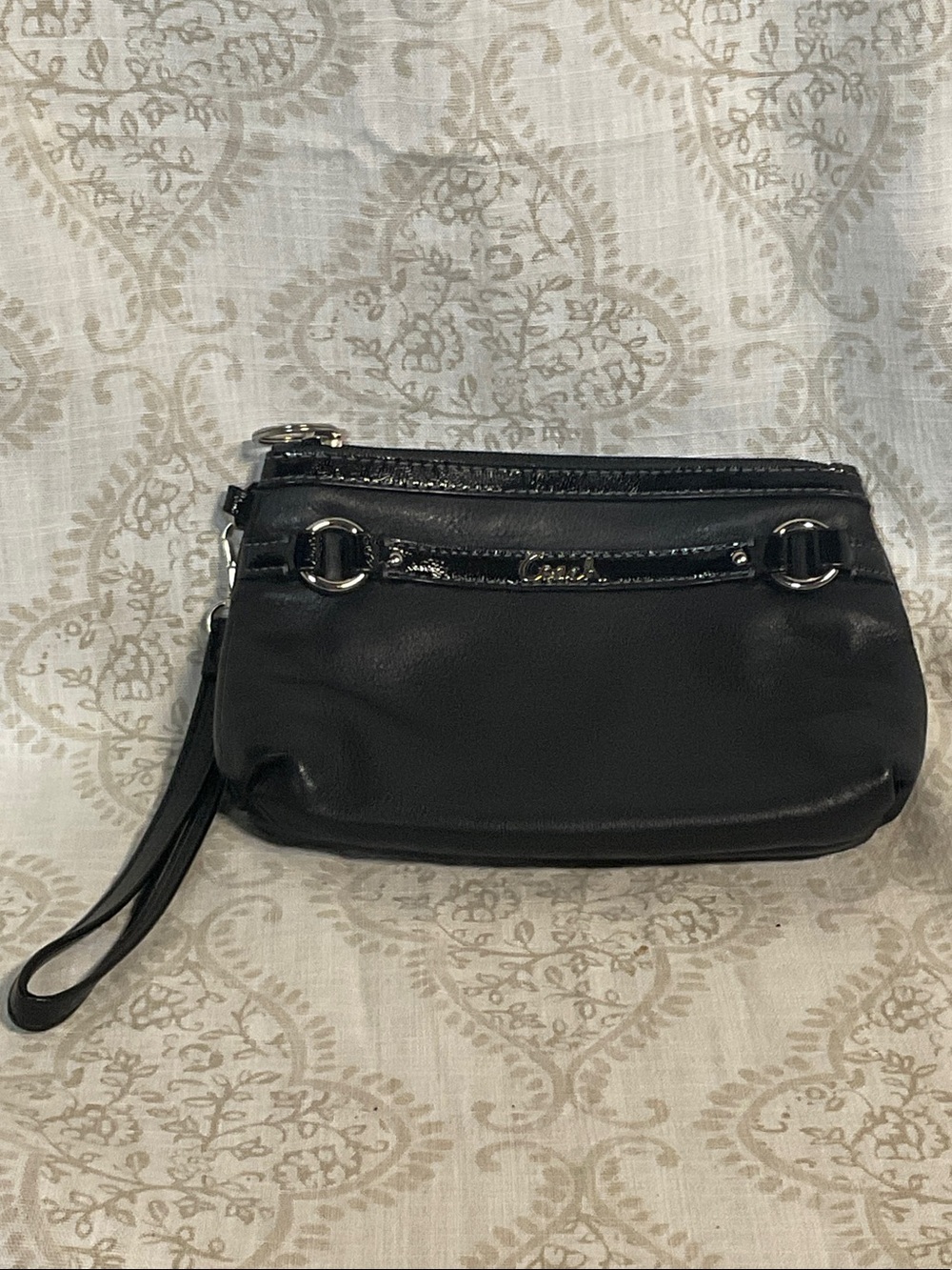 Coach Black Leather Wristlet Clutch with Silver Hardware